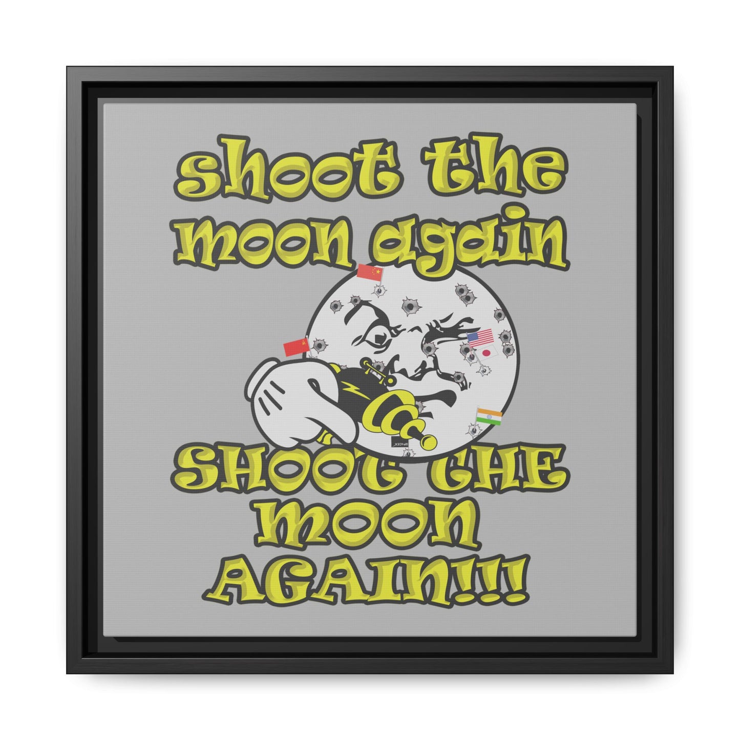 shoot the moon again - framed canvas art (light grey)