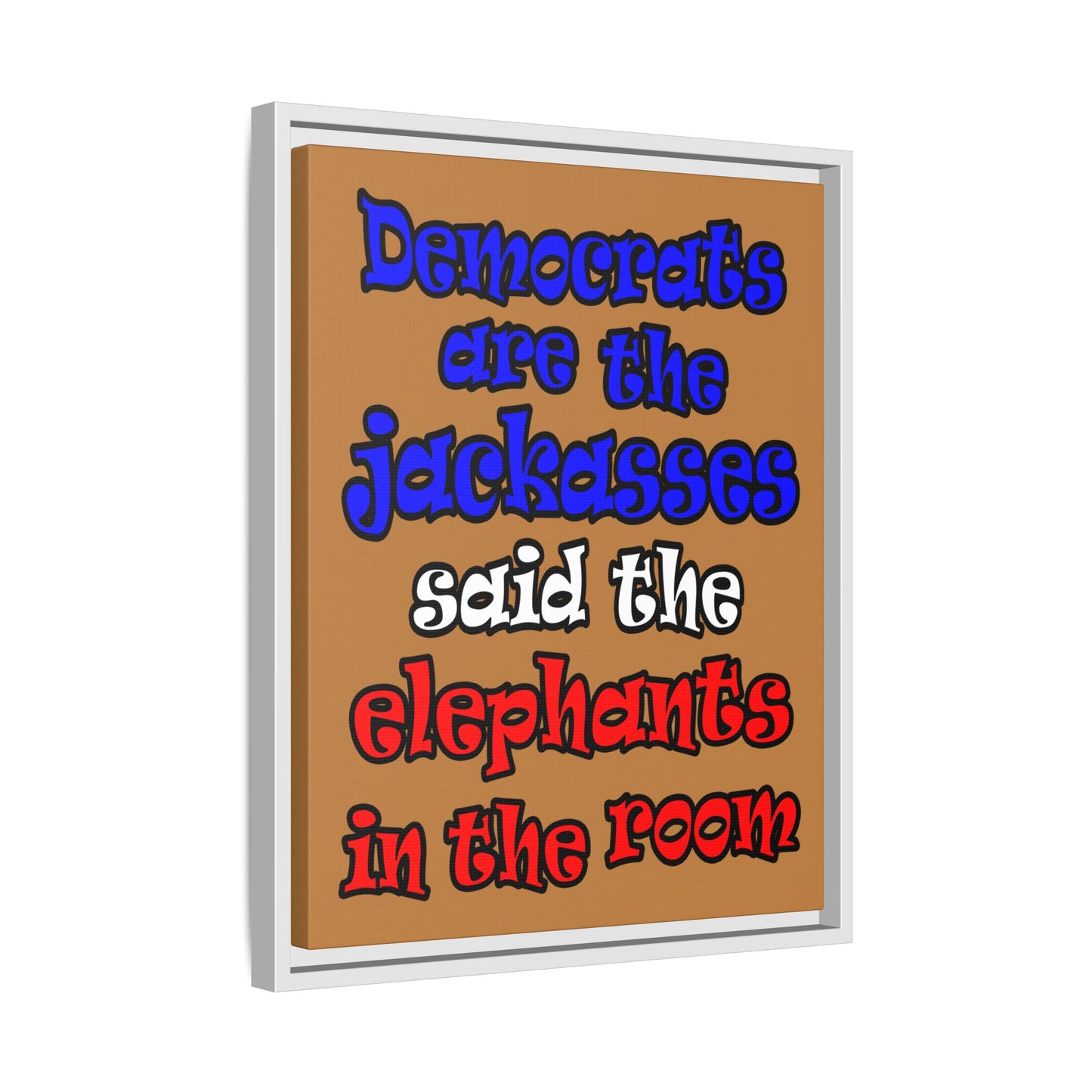donkeys and elephants - framed canvas art (light brown)