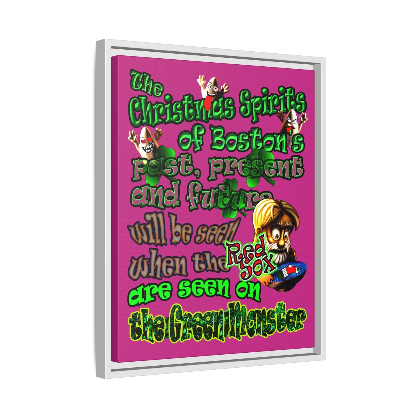 christmas spirits of boston - framed canvas art (pink)