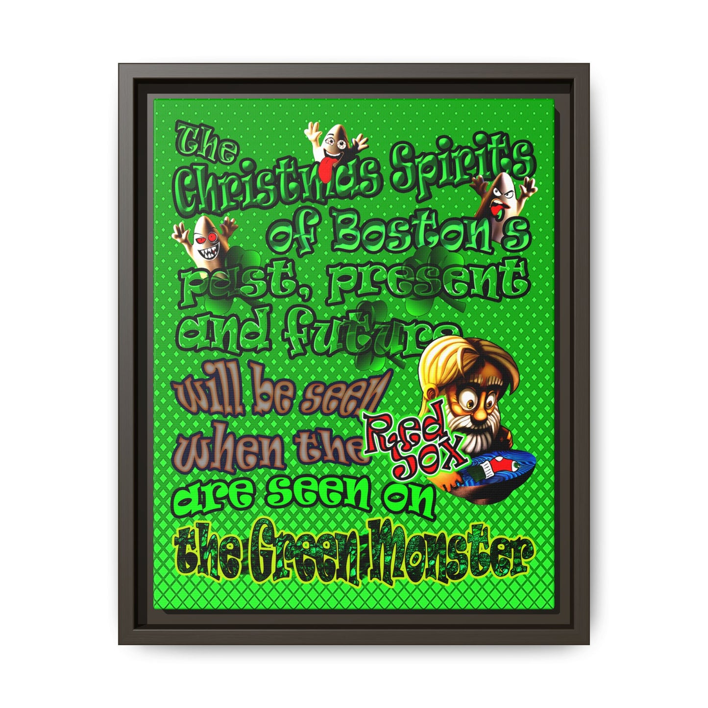 christmas spirits of boston - framed canvas art (logo green)
