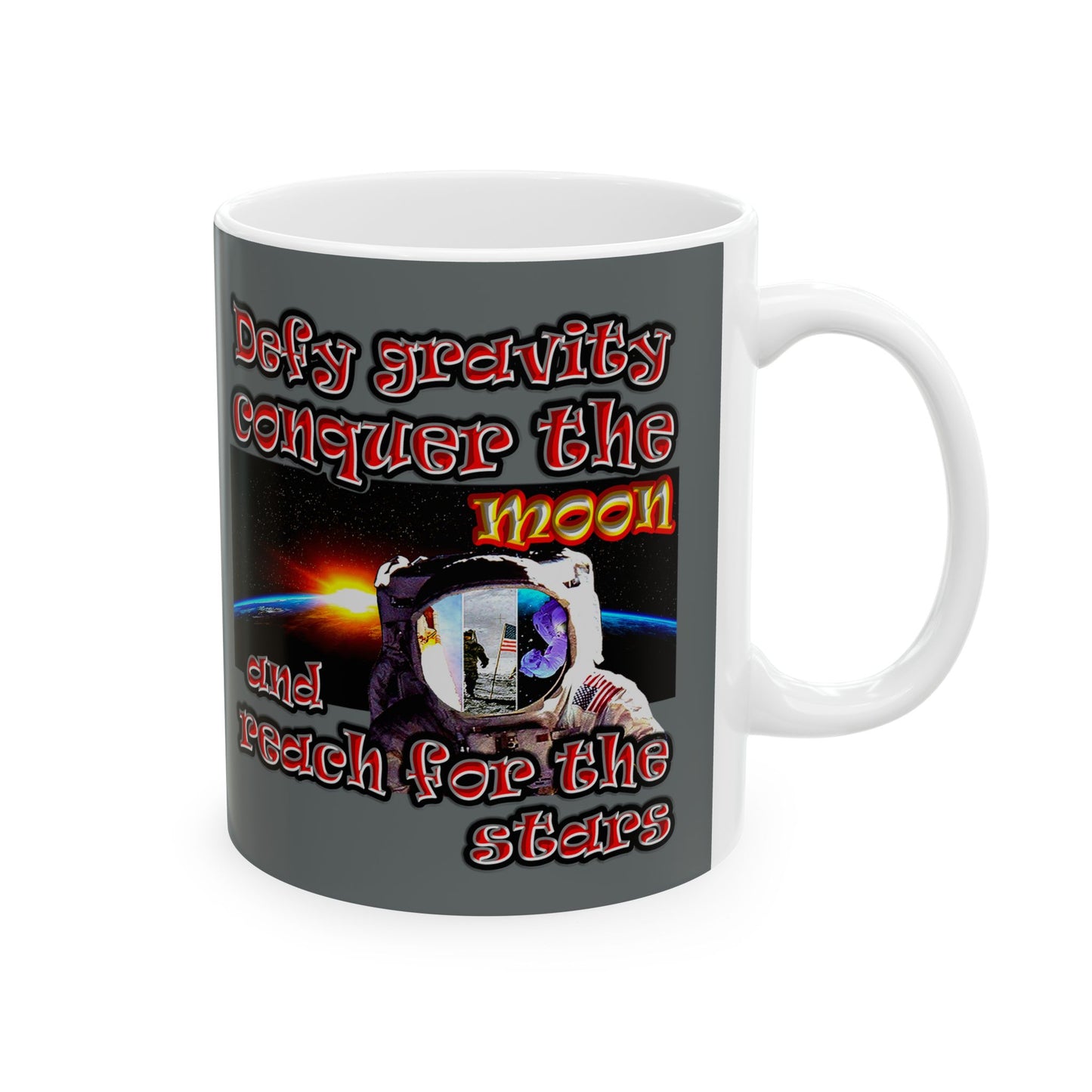 defy conquer reach - White Mug (dark grey)