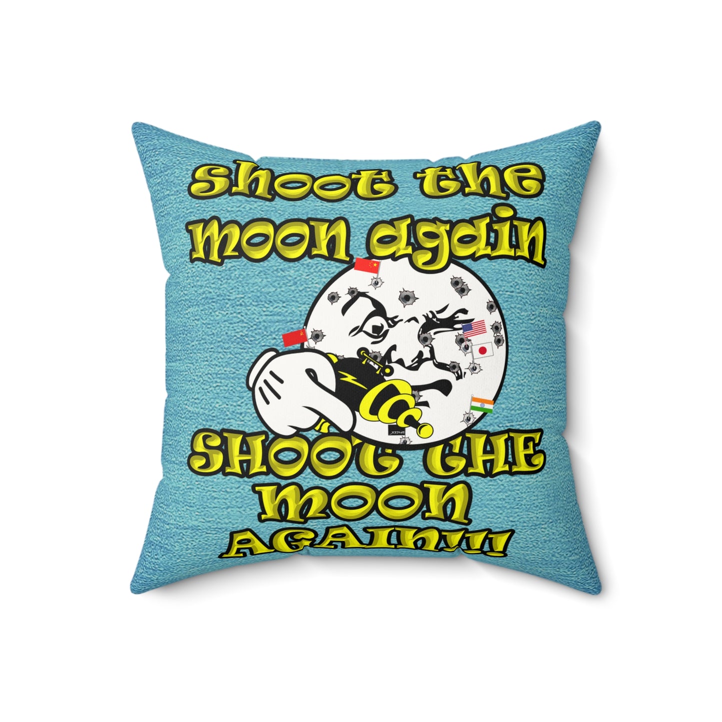 shoot the moon again - Faux Suede Square Pillow - (faded blue)
