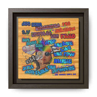 drop the beat - framed canvas art (butterscotch wood finish)