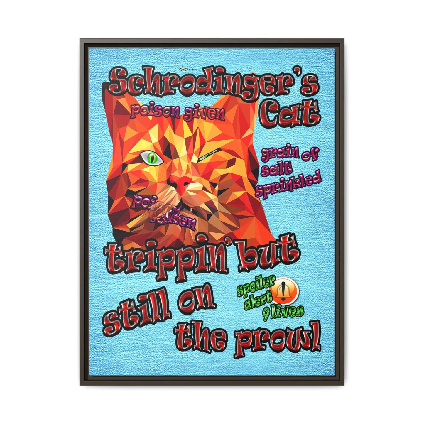 schrodinger's cat - framed canvas art (faded blue)