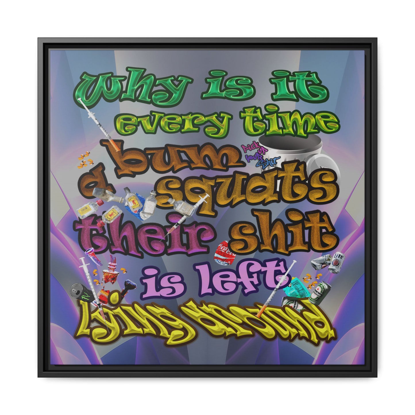 the bum's shit - framed canvas art (grey-pink wave)