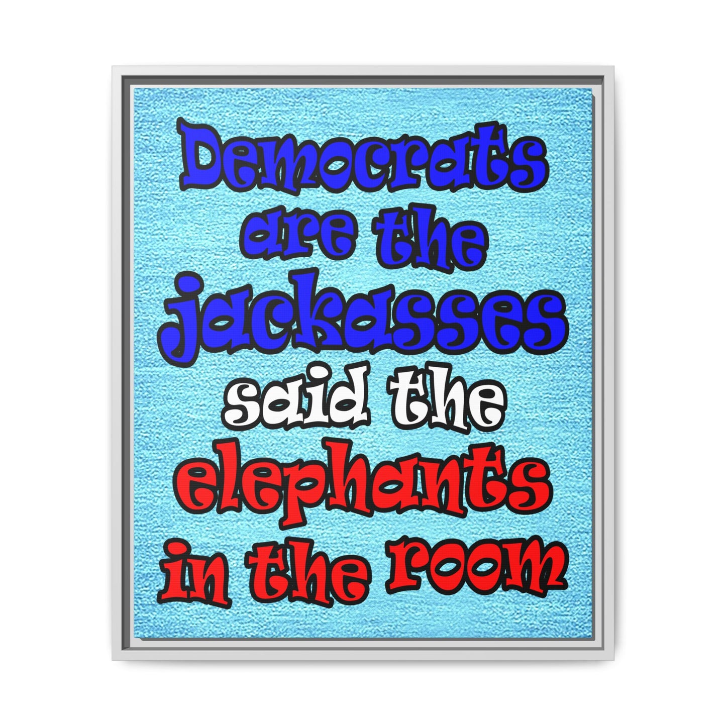 donkeys and elephants - framed canvas art (faded blue)