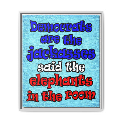 donkeys and elephants - framed canvas art (faded blue)