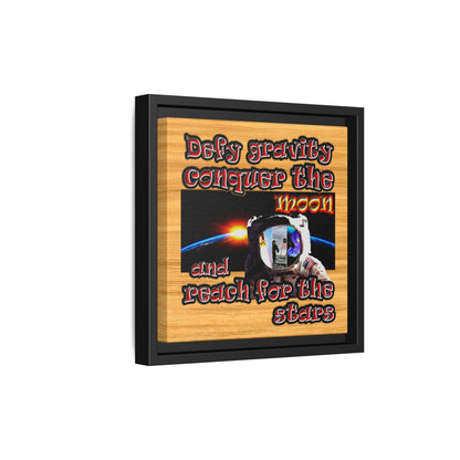 defy conquer reach - framed canvas art (butterscotch wood finish)