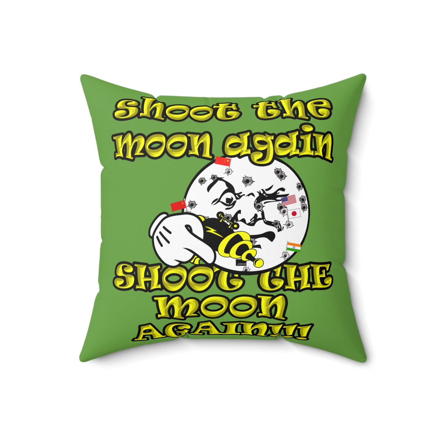 shoot the moon again - Spun Polyester Square Pillow - (green)
