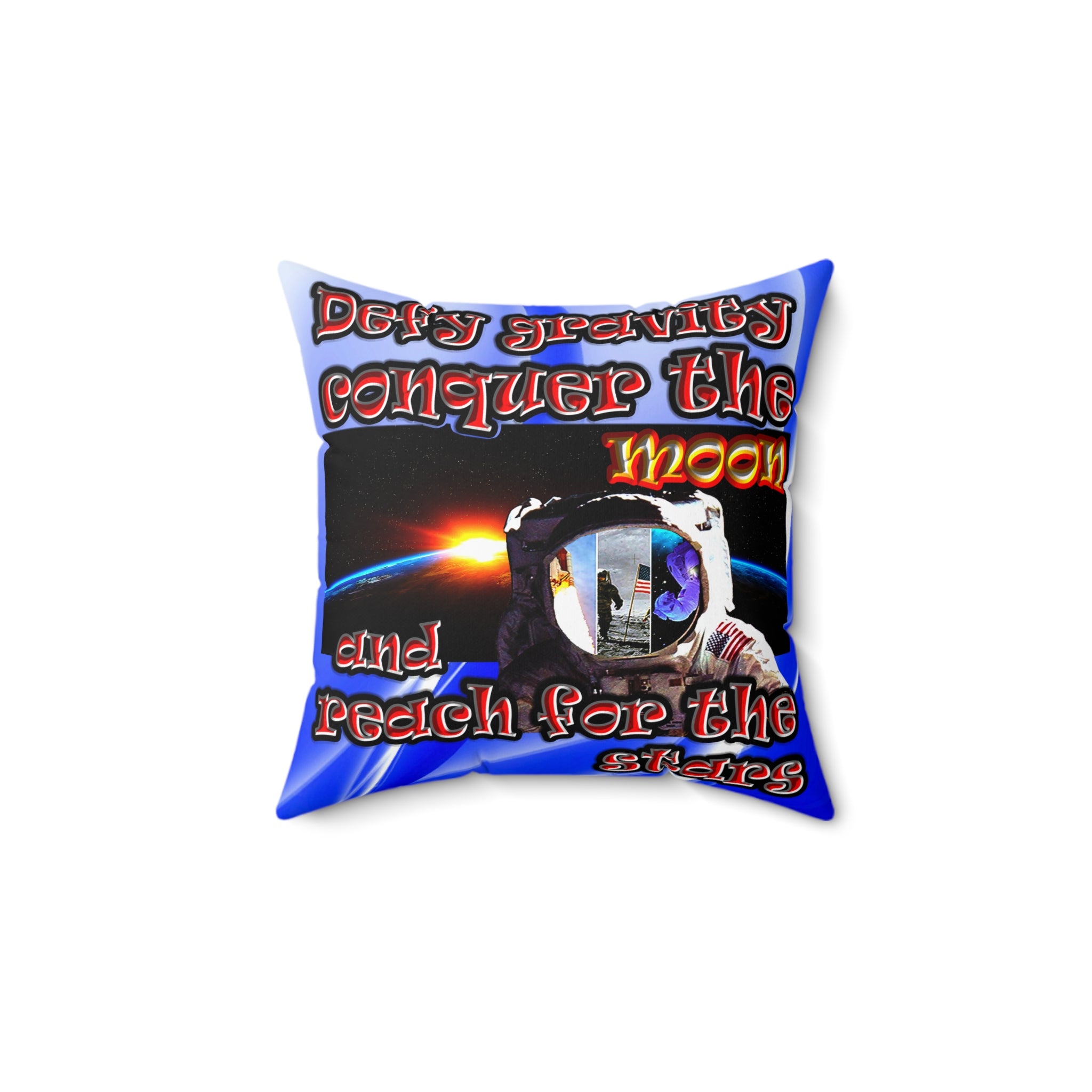 defy conquer reach - Spun Polyester Square Pillow - (blue-white wave)