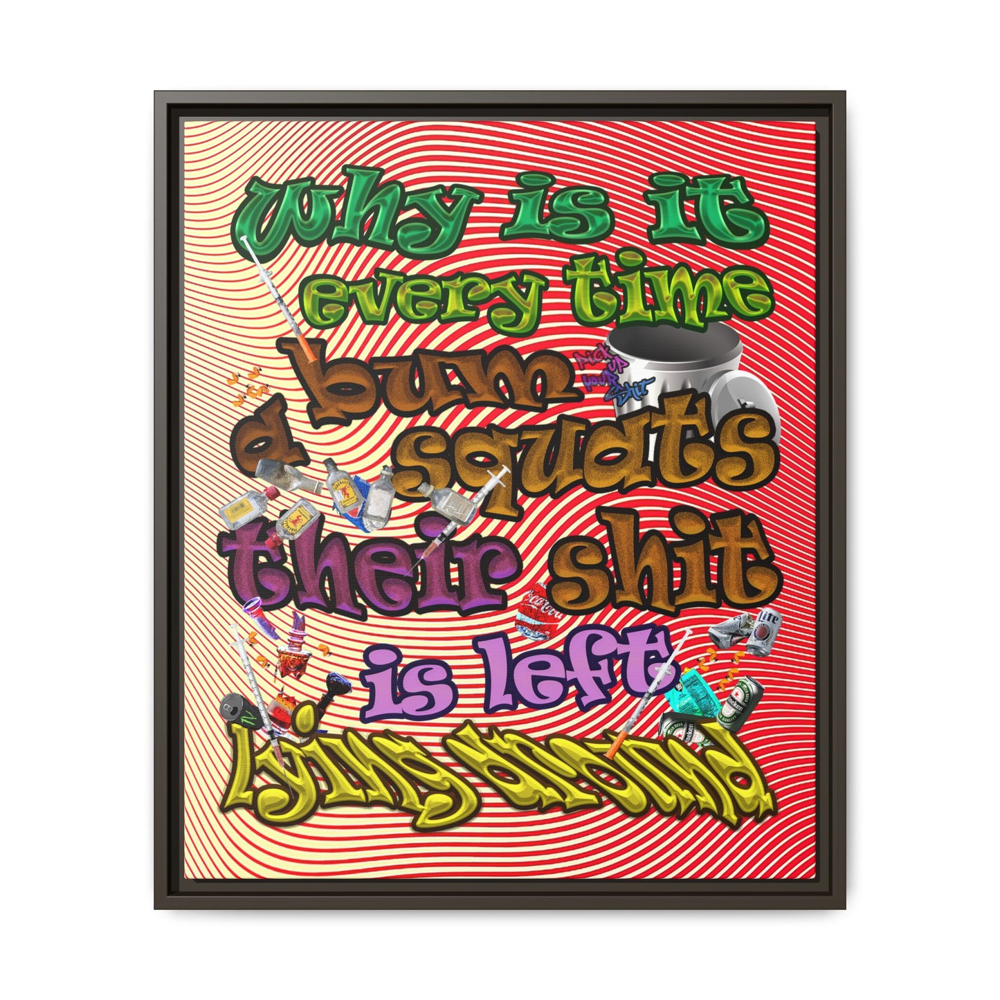 the bum's shit - framed canvas art (yellow-orange wave)