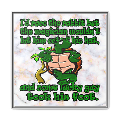 turtle race - framed canvas art (white marble)
