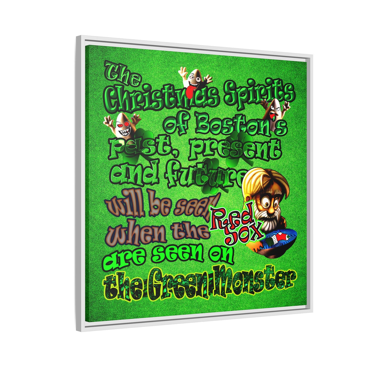 christmas spirits of boston - framed canvas art (green turf)