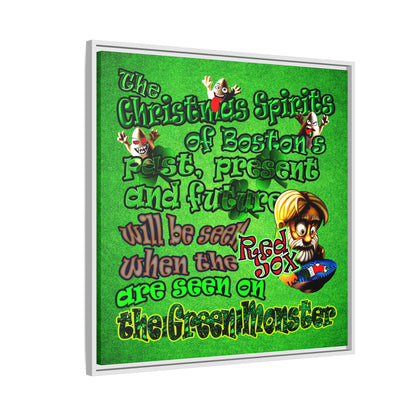 christmas spirits of boston - framed canvas art (green turf)