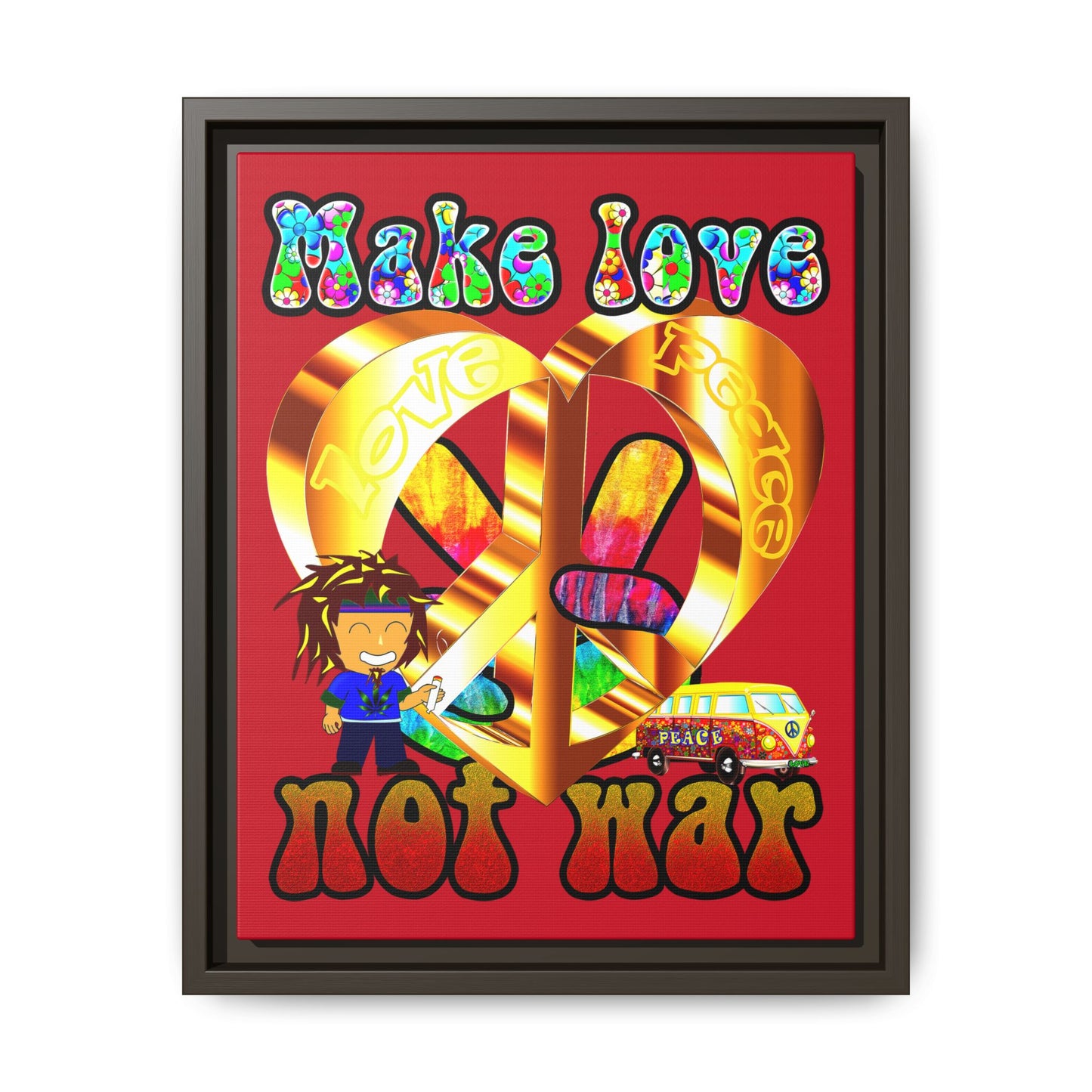 love peace - framed canvas art (dark red)