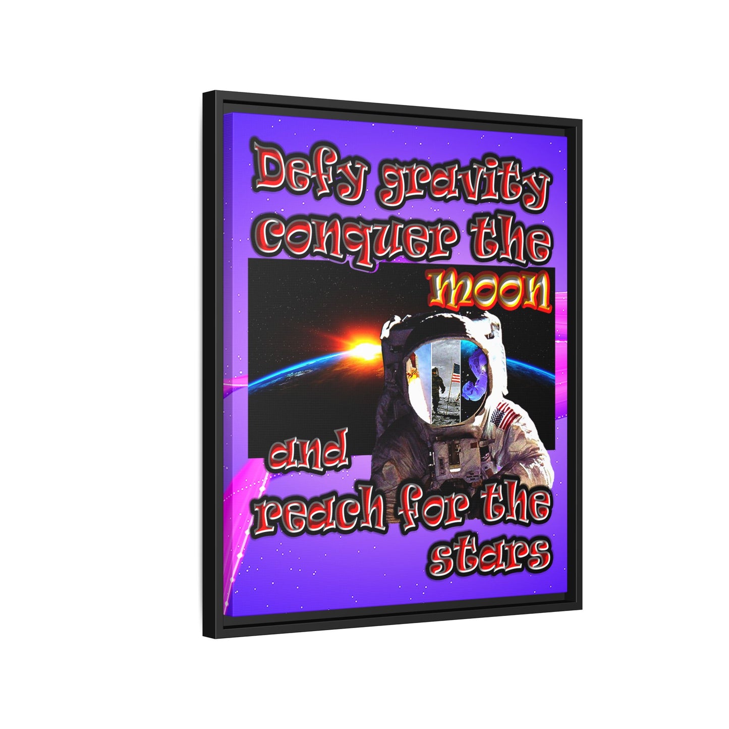 defy conquer reach - framed canvas art (purple-pink wave)