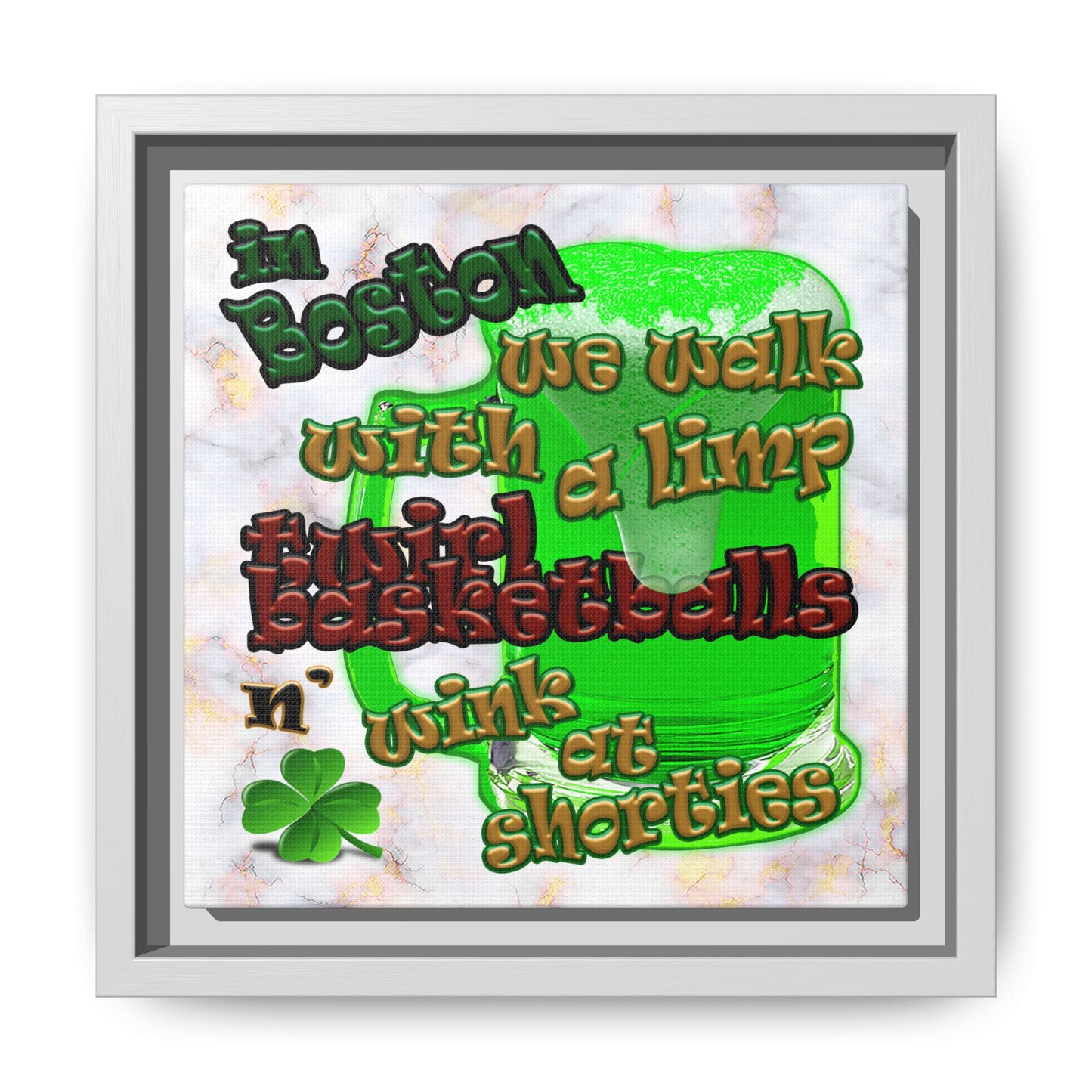 celtics logo - framed canvas art (white marble)
