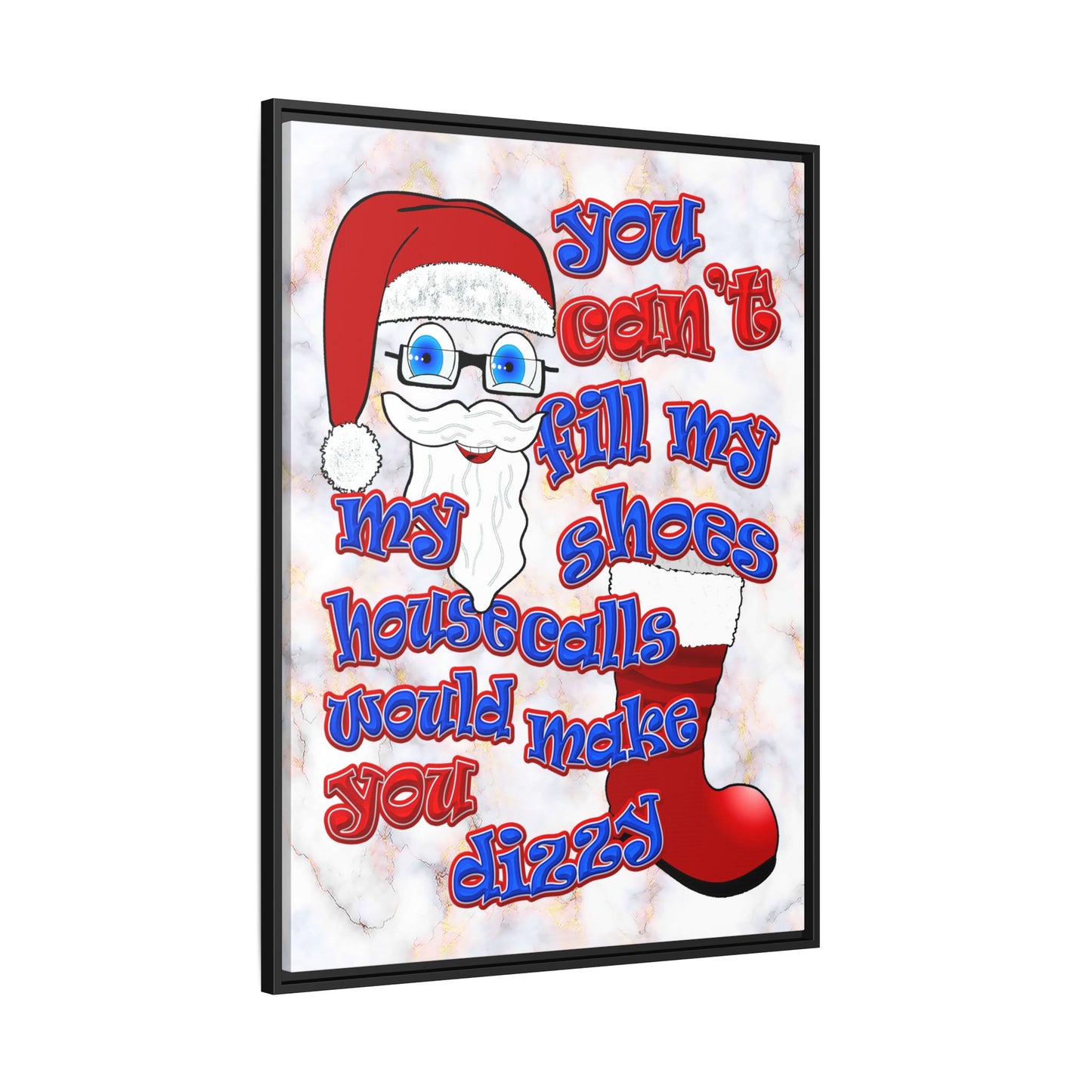 santa's shoes - framed canvas art (white marble)