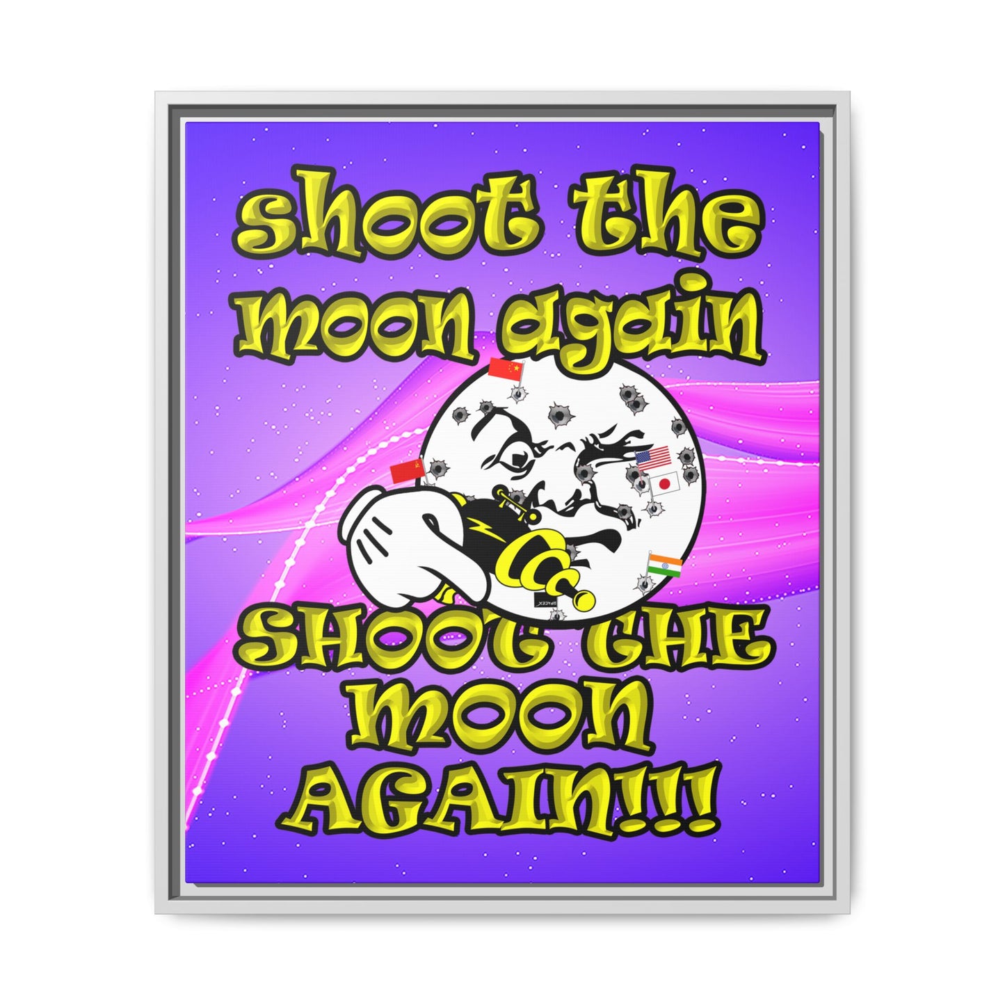 shoot the moon again - framed canvas art (purple-pink wave)