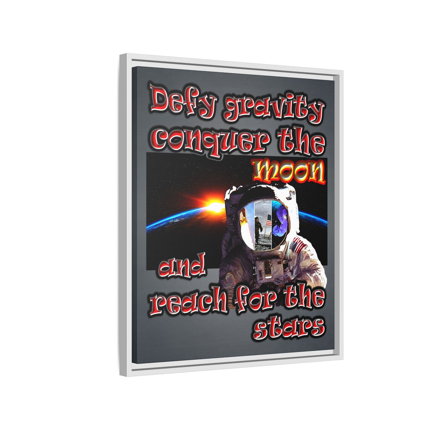 defy conquer reach - framed canvas art (grey-light grey)