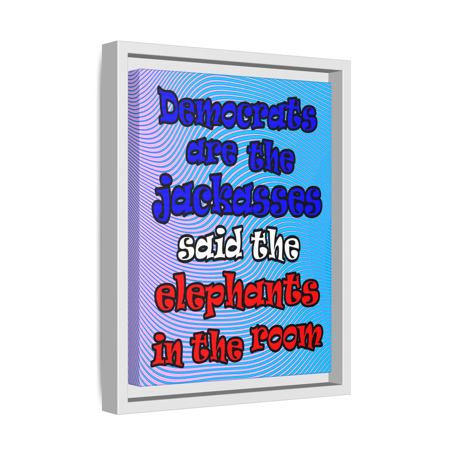 donkeys and elephants - framed canvas art (light blue-purple wave)