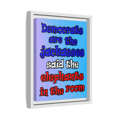 donkeys and elephants - framed canvas art (light blue-purple wave)