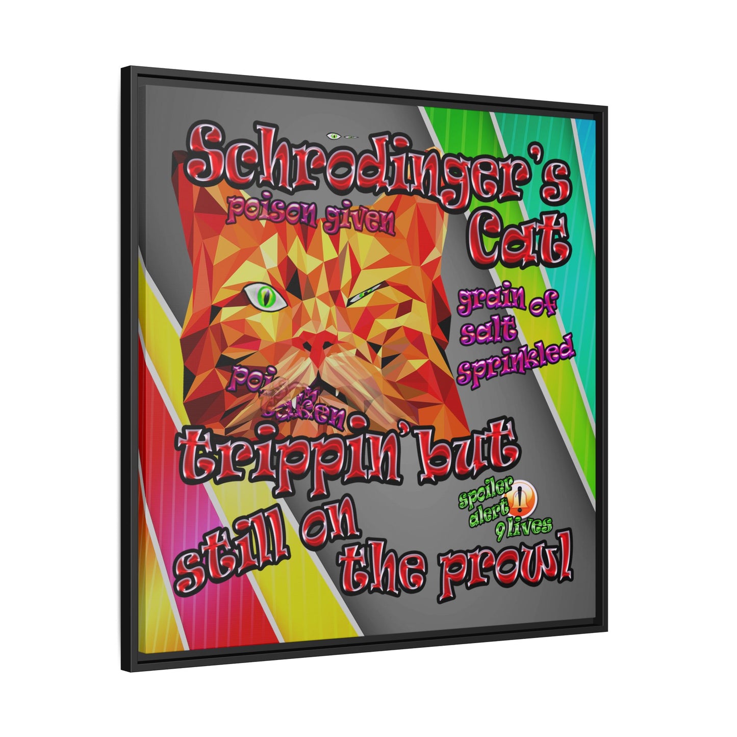 schrodinger's cat - framed canvas art (rainbow split)
