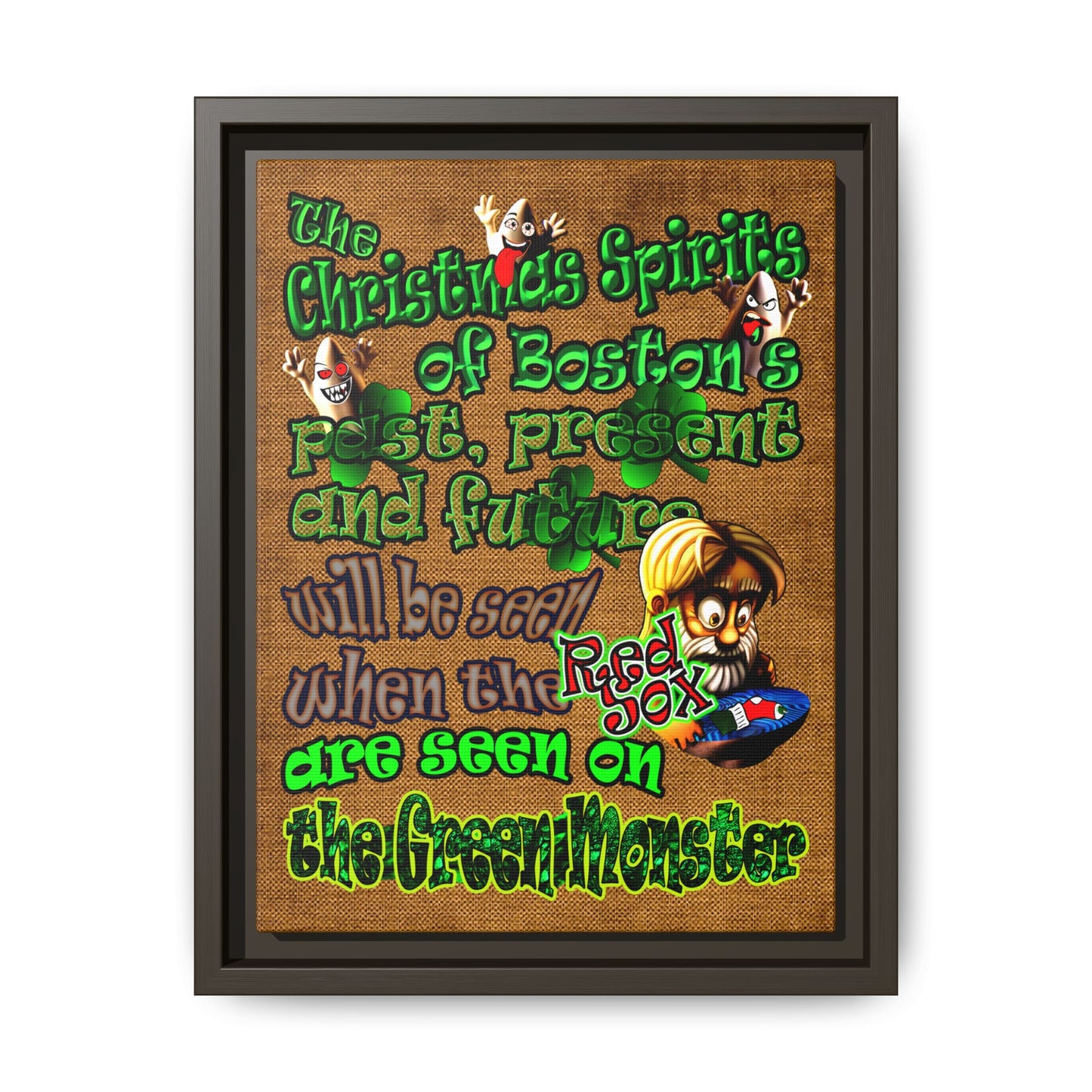 christmas spirits of boston - framed canvas art (brown papyrus)