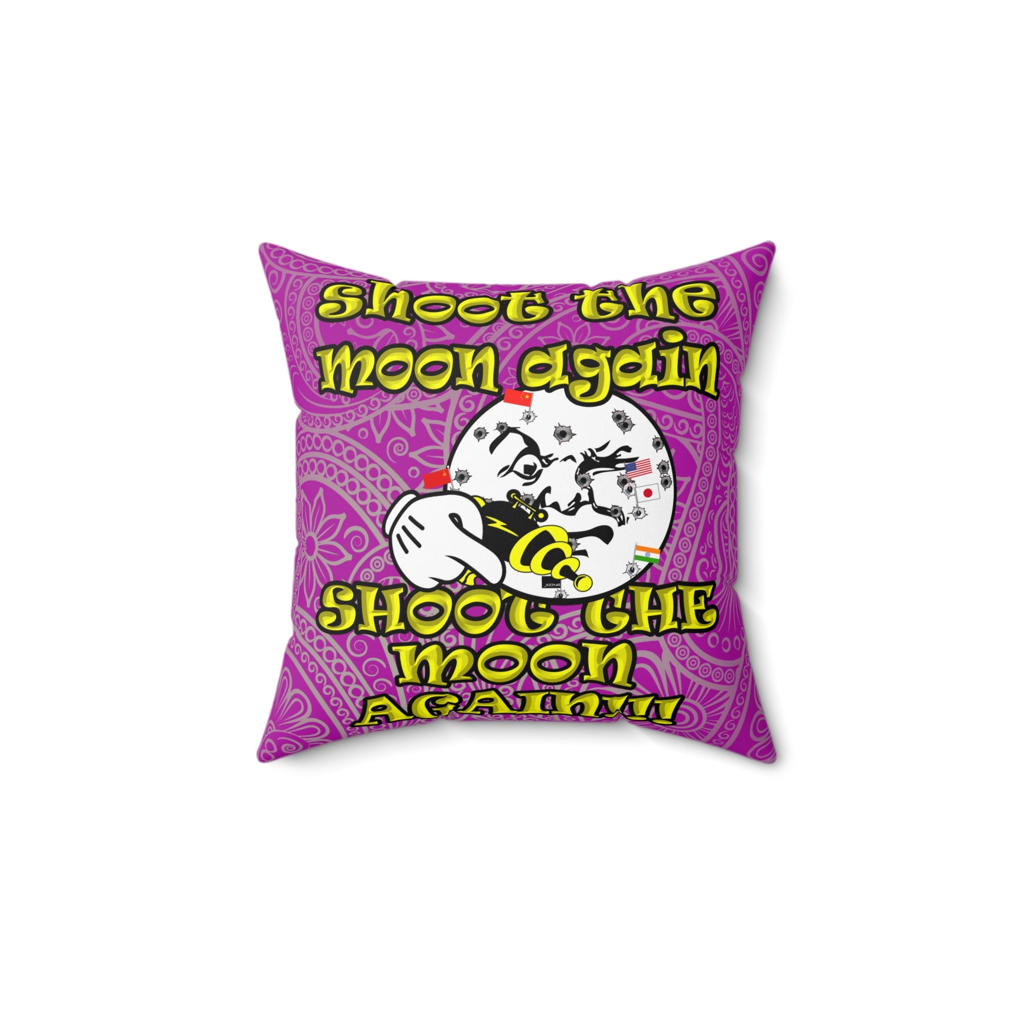 shoot the moon again - Spun Polyester Square Pillow - (pink swirl)