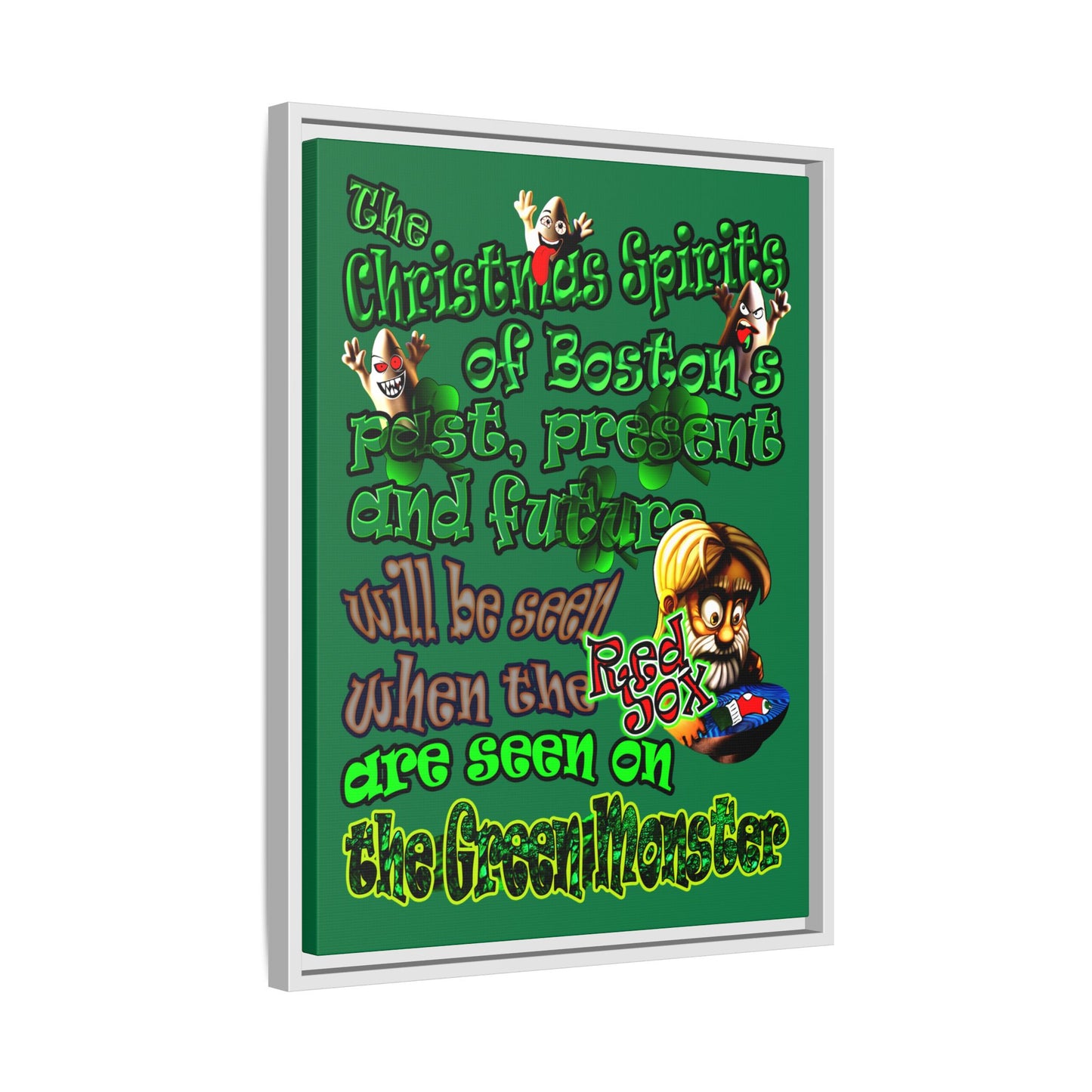 christmas spirits of boston - framed canvas art (dark green)
