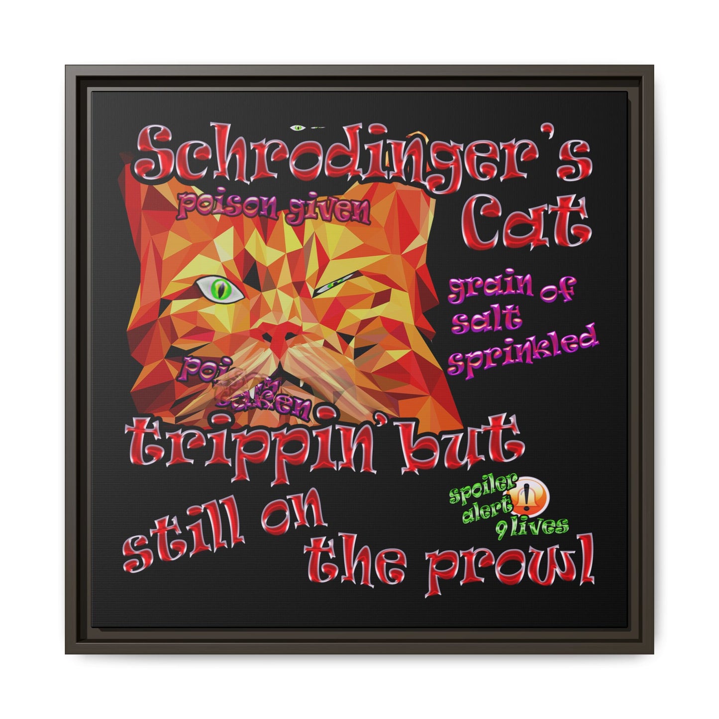 schrodinger's cat - framed canvas art (black)