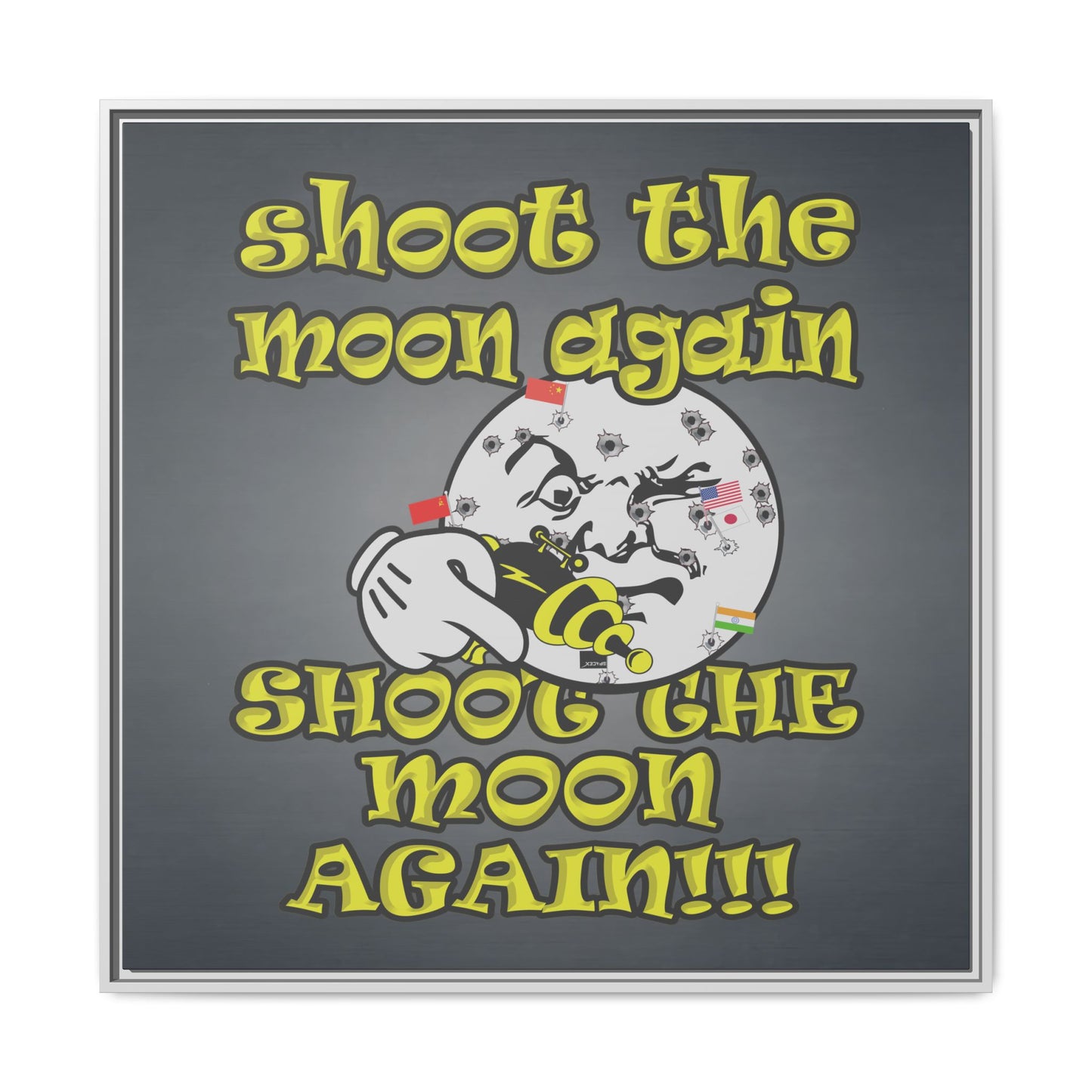 shoot the moon again - framed canvas art (grey-light grey)