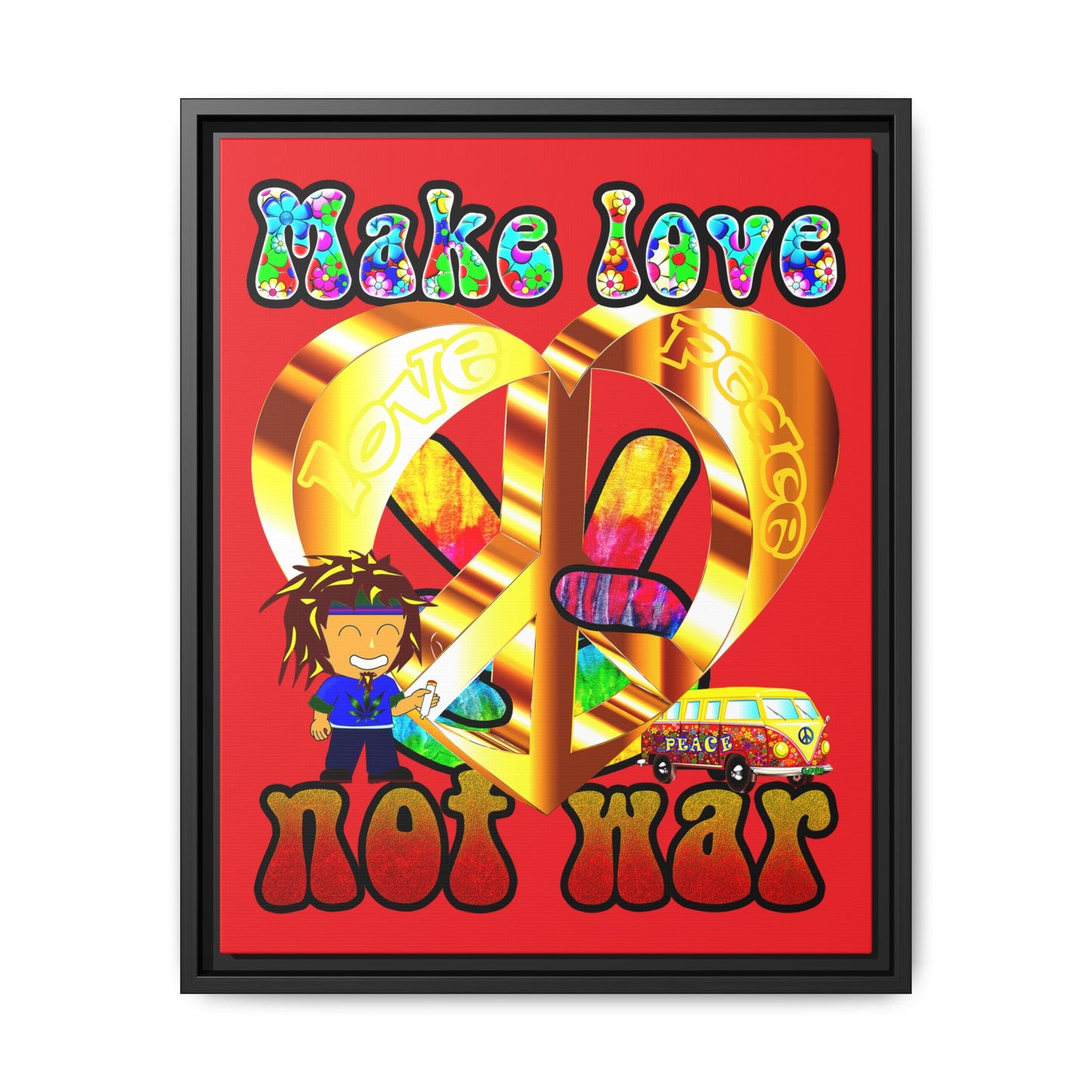 love peace - framed canvas art (red)