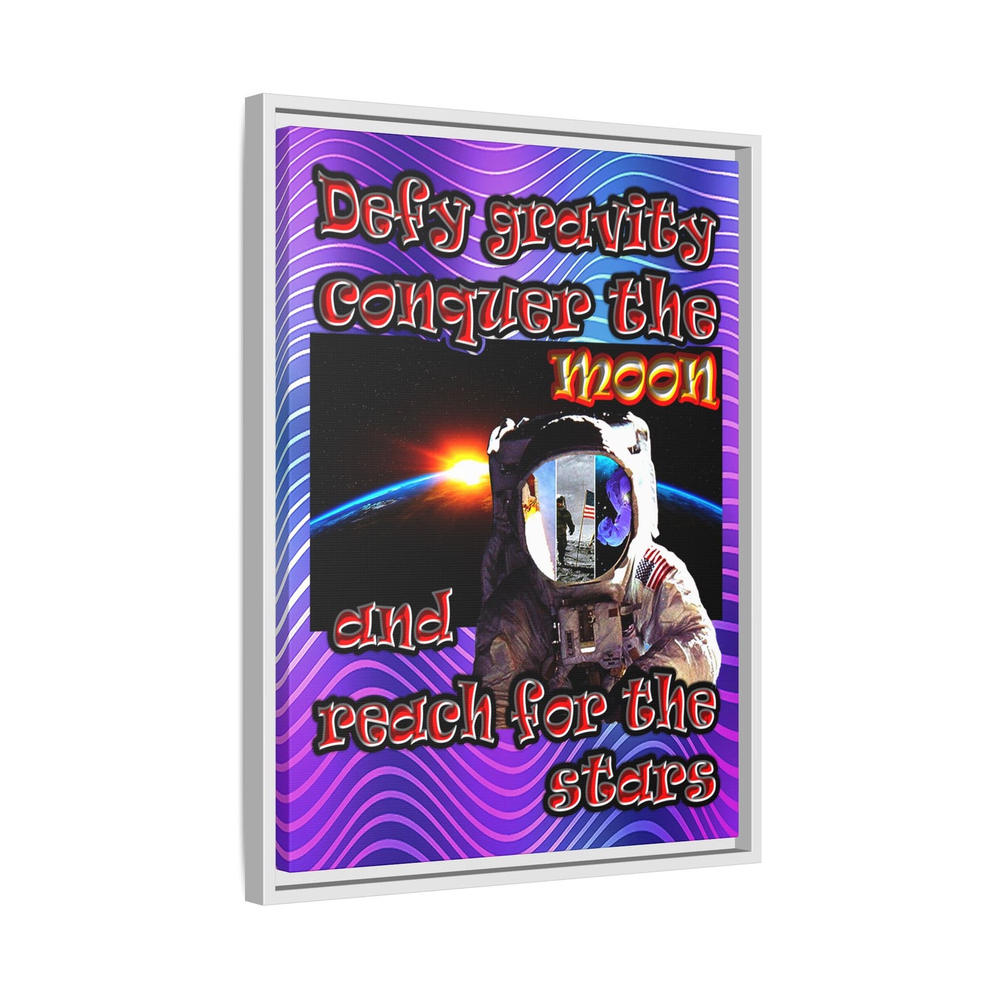 defy conquer reach - framed canvas art (purple wave)
