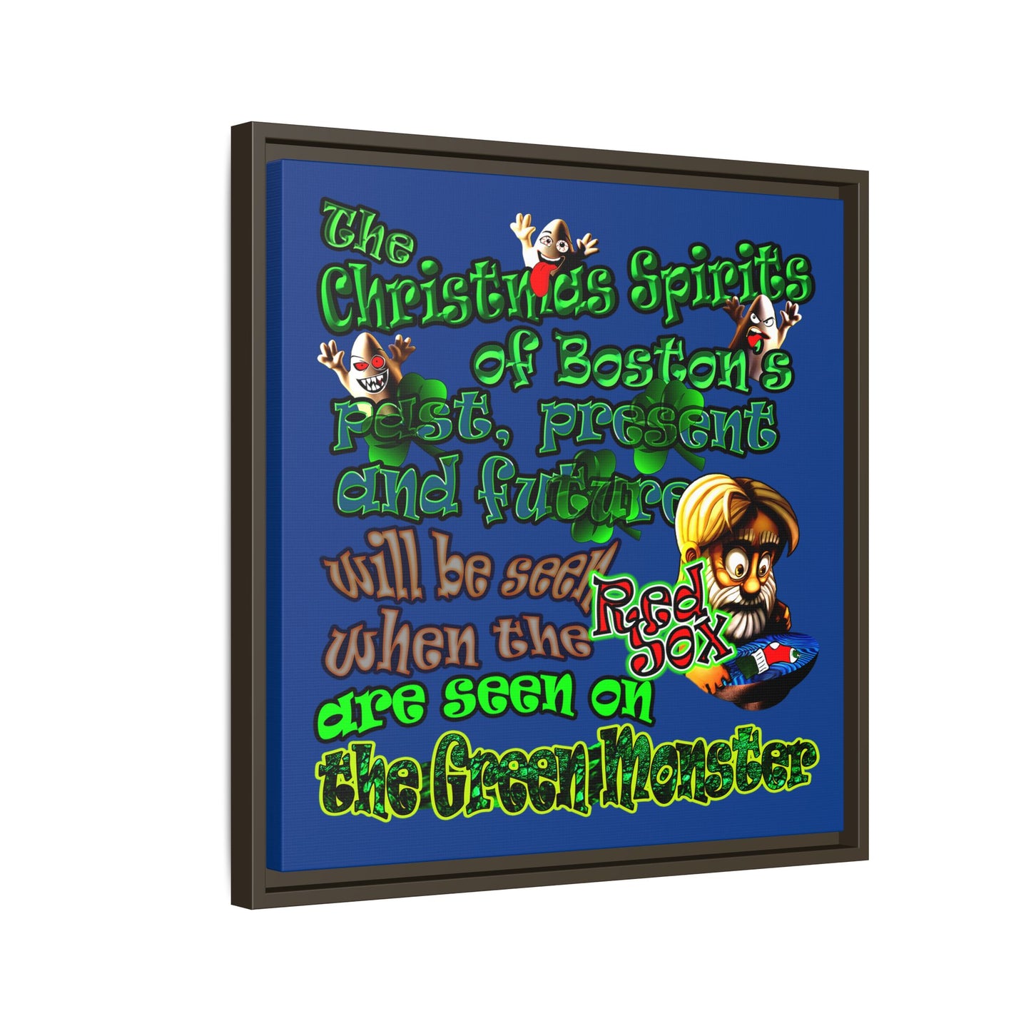 christmas spirits of boston - framed canvas art (dark blue)