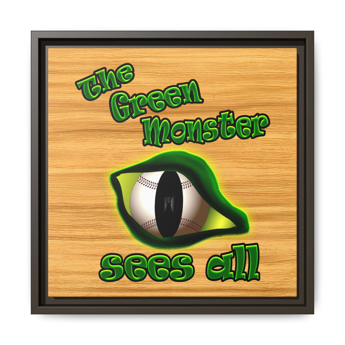 green monster - framed canvas art (butterscotch wood finish)