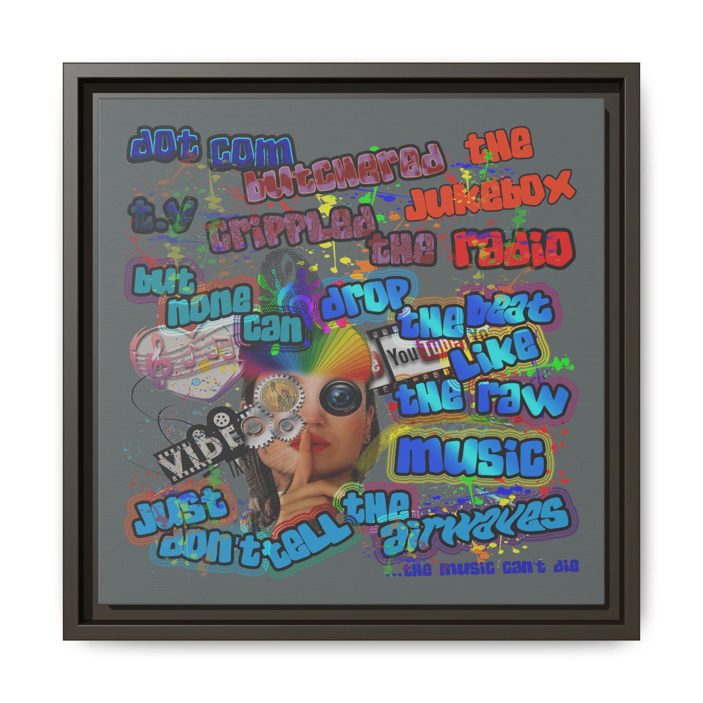 drop the beat - framed canvas art (dark grey)