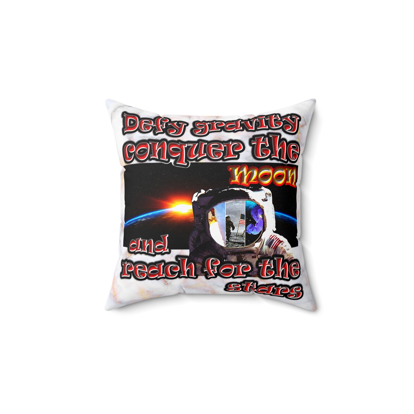 defy conquer reach - Spun Polyester Square Pillow - (white marble)