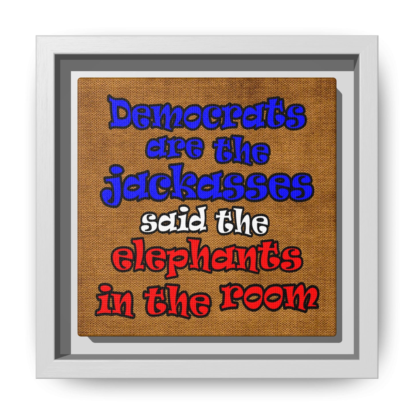 donkeys and elephants - framed canvas art (brown papyrus)