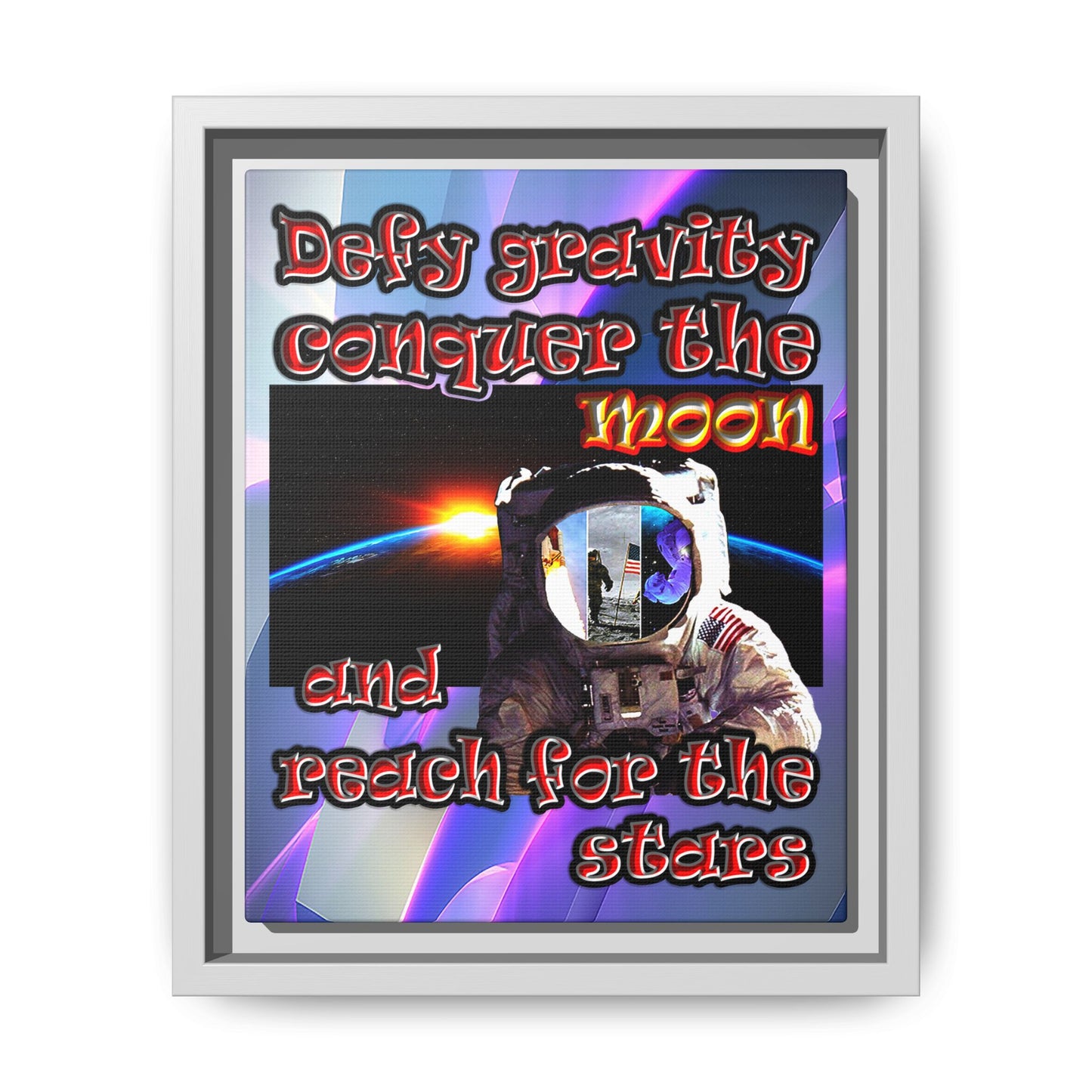 defy conquer reach - framed canvas art (grey-pink wave)