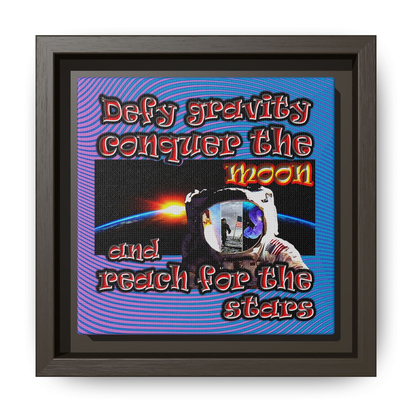 defy conquer reach - framed canvas art (light blue-purple wave)