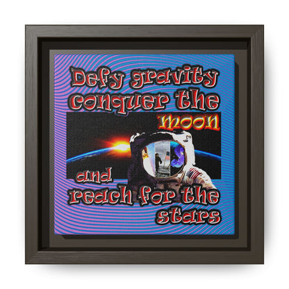 defy conquer reach - framed canvas art (light blue-purple wave)