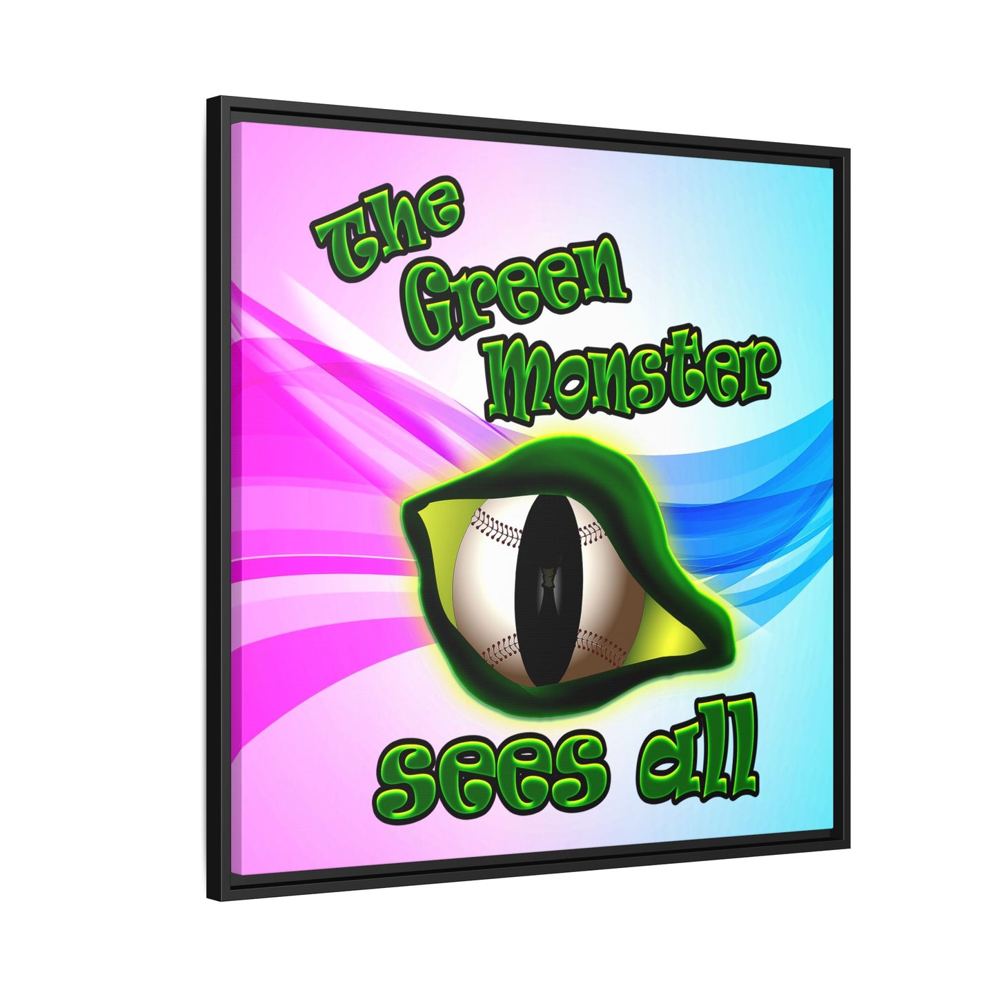 green monster - framed canvas art (light blue-pink wave)