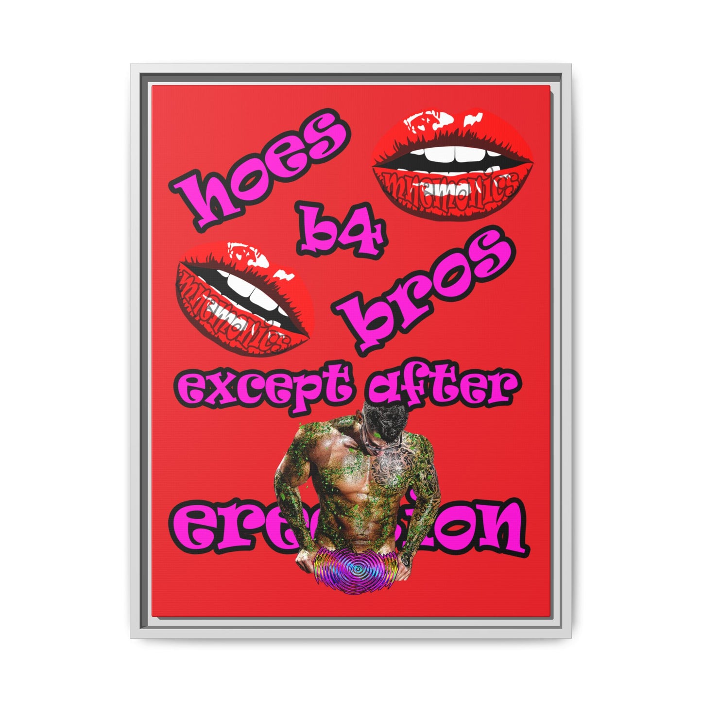 hoes b4 bros - framed canvas art (red)