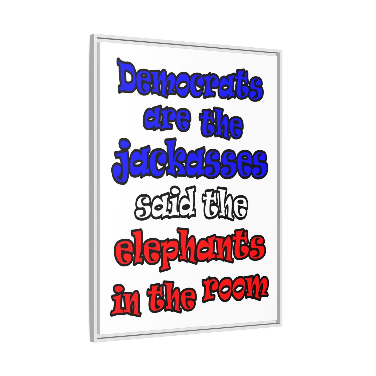donkeys and elephants - framed canvas art (white)