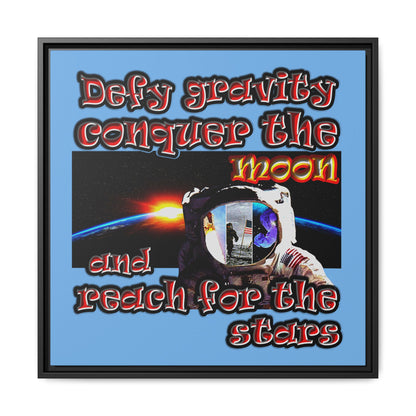 defy conquer reach - framed canvas art (light blue)