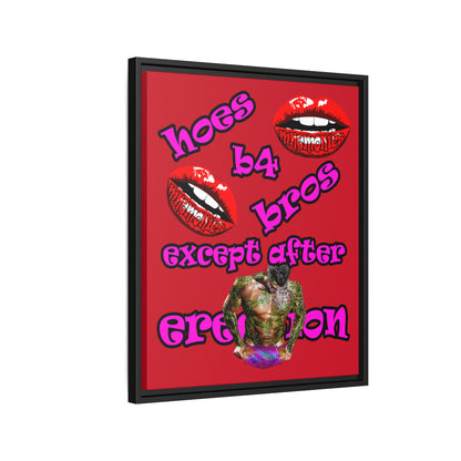 hoes b4 bros - framed canvas art (dark red)
