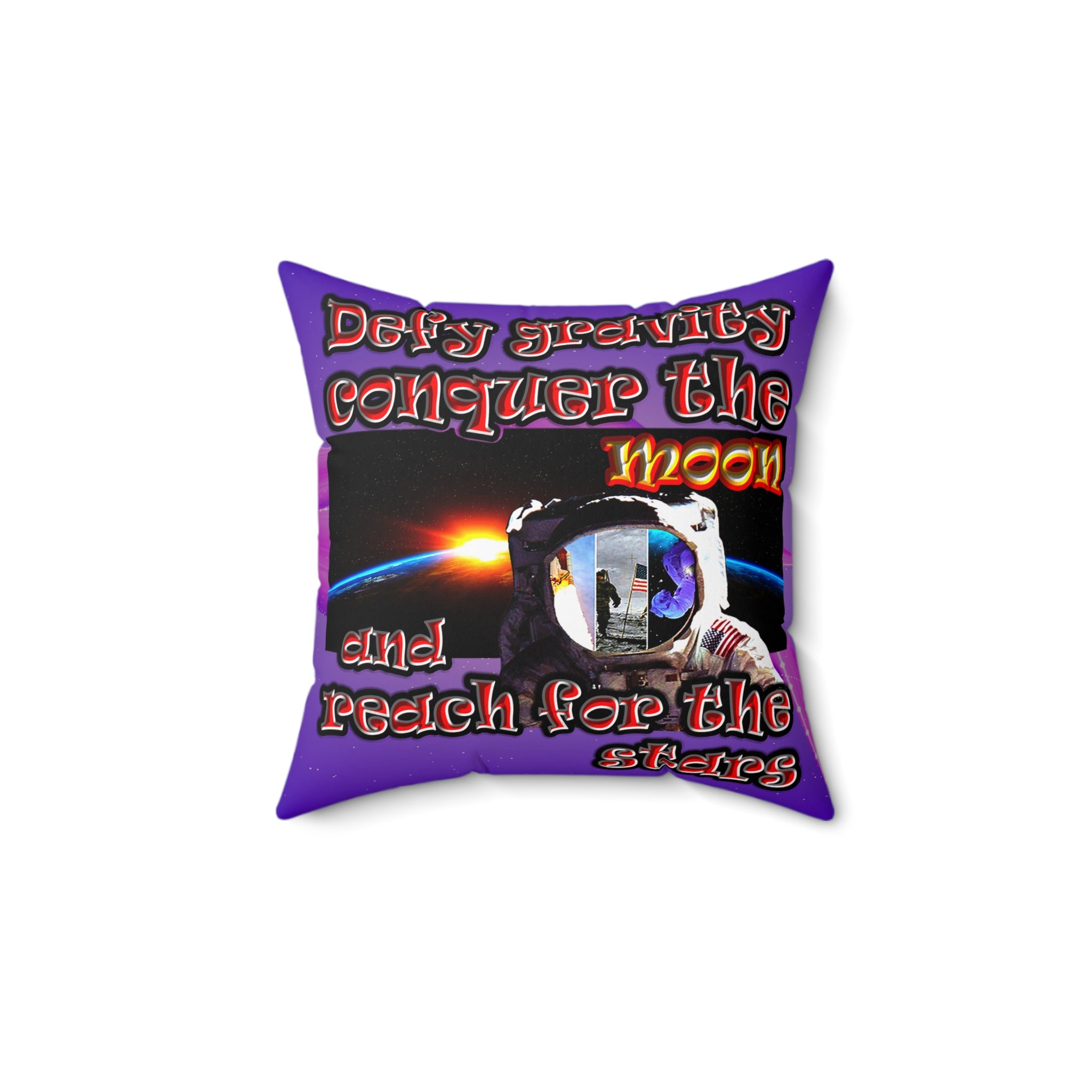 defy conquer reach - Spun Polyester Square Pillow - (purple-pink wave)