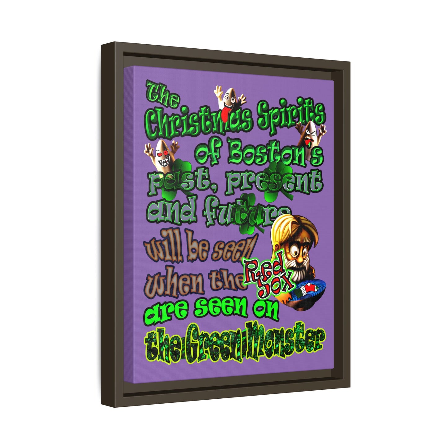 christmas spirits of boston - framed canvas art (light purple)