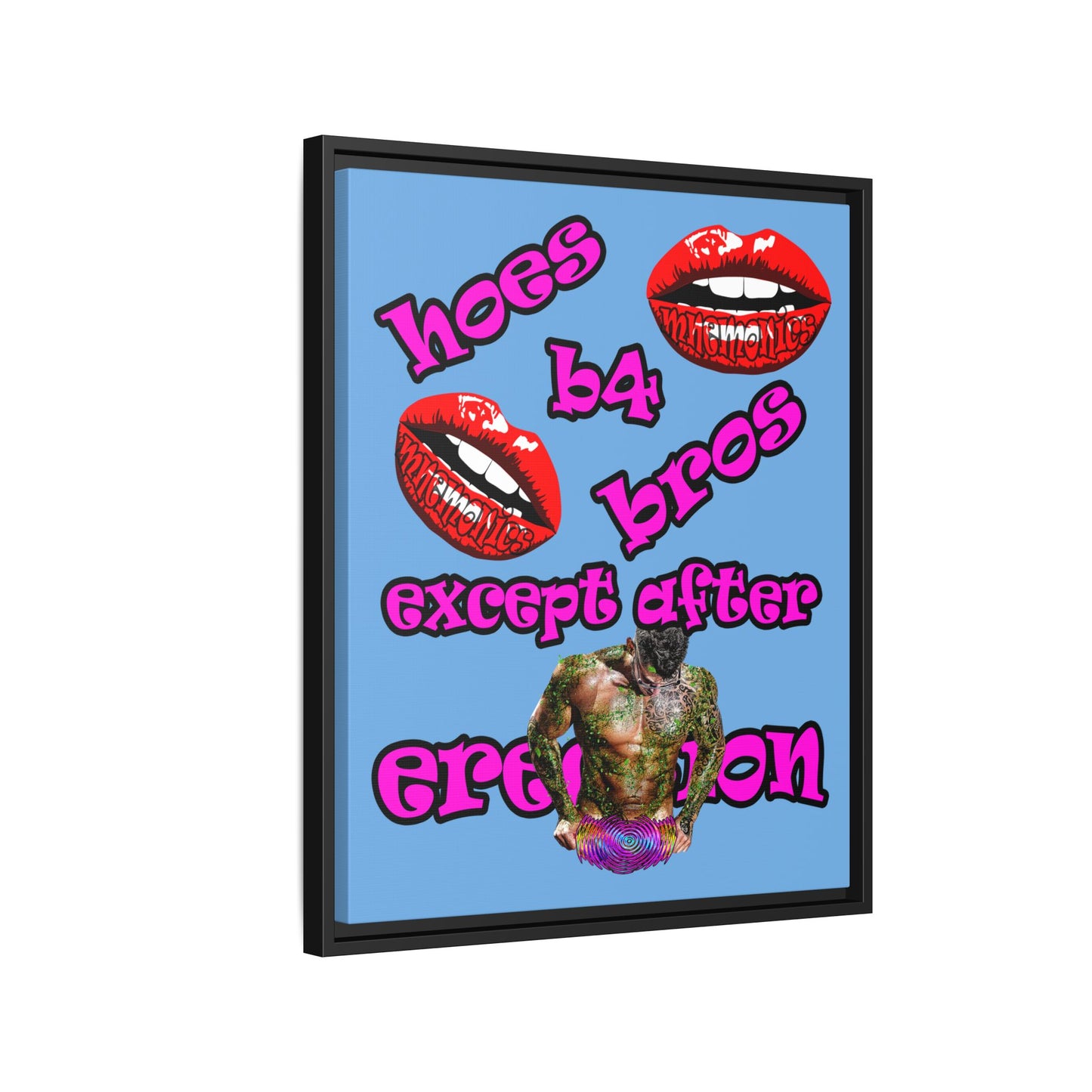 hoes b4 bros - framed canvas art (light blue)